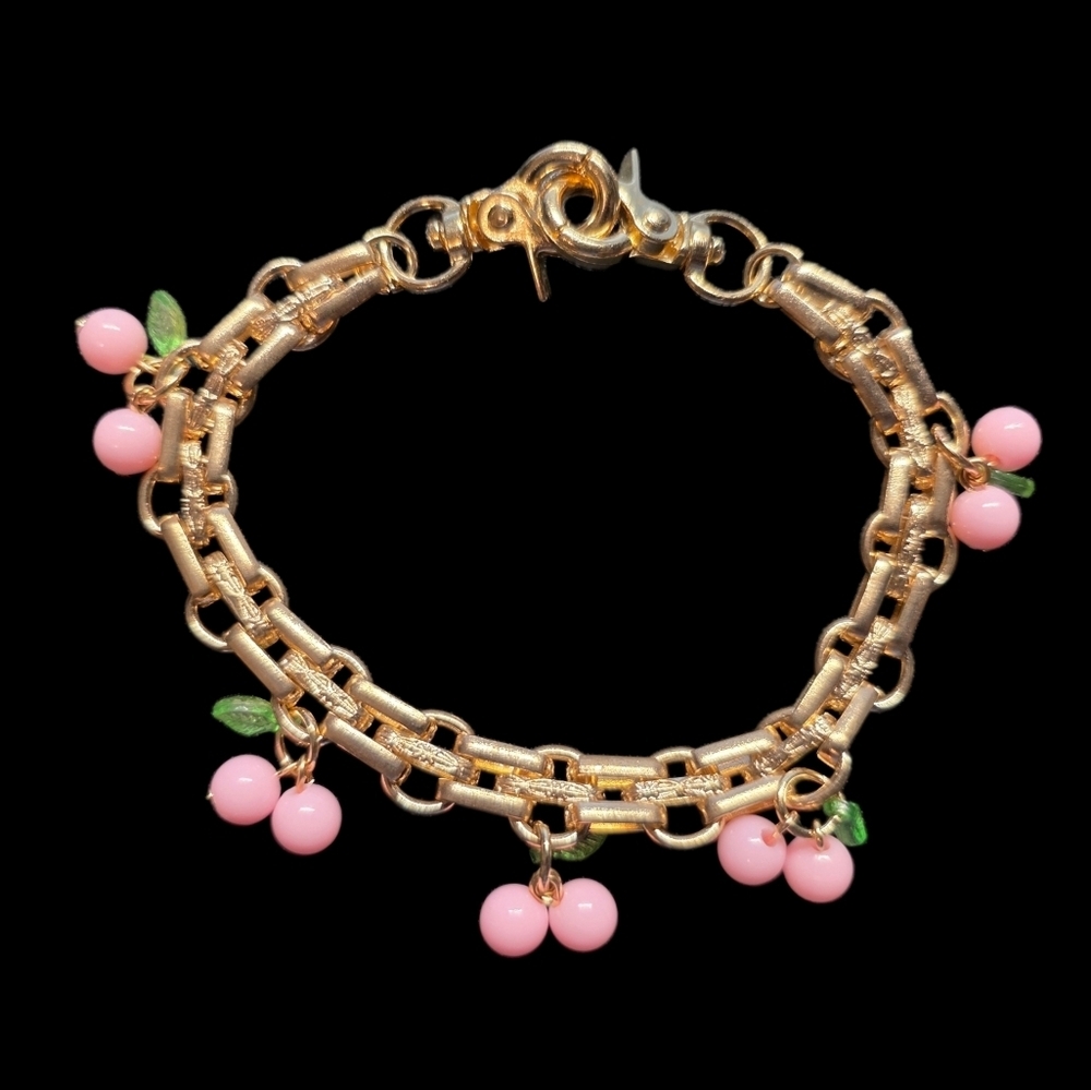 Gold Pink Cherry Phone Charm